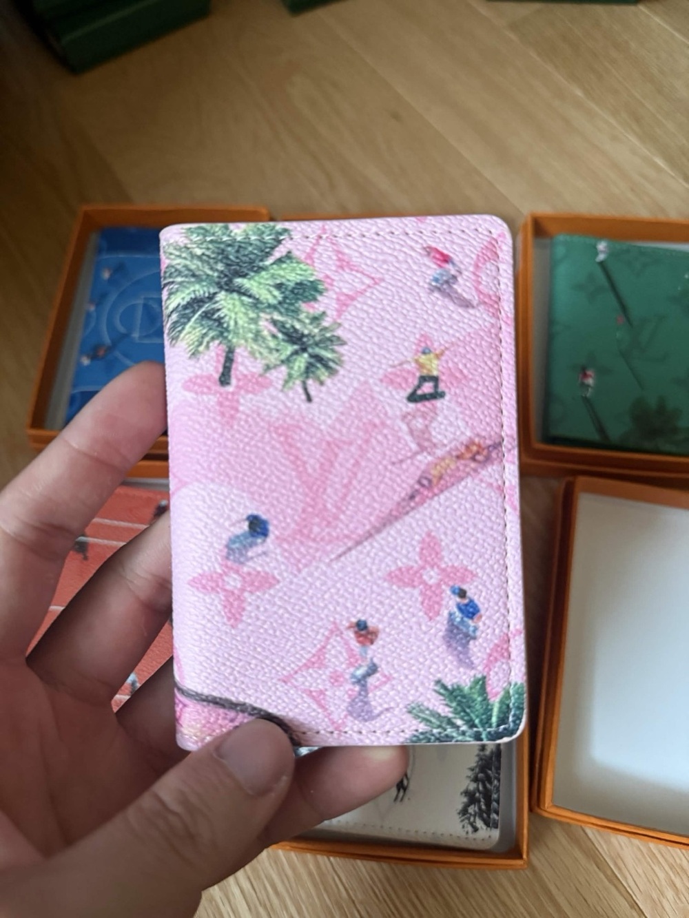 Pink Monogram Canvas Kids Card Holder Wallet